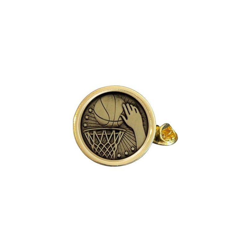 Basketball (F) Gold Plated Domed Lapel Pin Badge in Bag