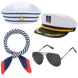 ERDOGLY Captain Hat for Men Women, Sailor Hat Costume Accessories with Sailor Scarf & Sunglasses, Boat Navy Admiral Hat Ship Cap Yacht Rock Party Costume