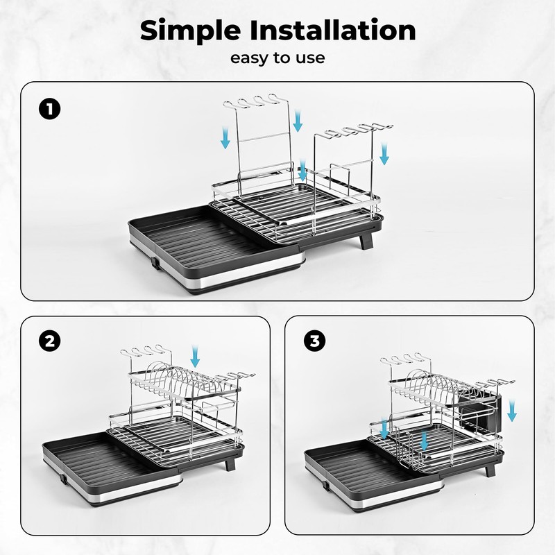 Pumokc Dish Drying Rack, Expandable Large Capacity 2 Tier Dish