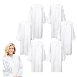 Herrenbek 6 Pcs Matte Choir Robe for Church Judge Robes Costumes Pulpit Robe Pastor Baptism Graduation Gown - White