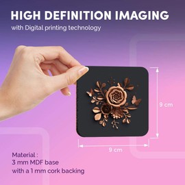 Destination Vinyl ltd Great Coasters (Set of 4) Square - Rose Gold Flower Art Elegant Flowers Drink Glossy Coasters/Tabletop Protection for Any Table Type #24122