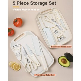 5 in 1 Mini Knife and Cutting Board Set, Small Camping Cutting Board Cutting Board Scissors, Dorm Kitchen Essentials Travel Knife Set (Green)