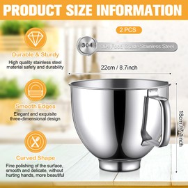 Honeydak 2 Pcs 4.5 QT Stainless Steel Mixer Bowl, Silver Polished Mixing Bowls with Handles Suitable for Mixers Dishwasher Safe