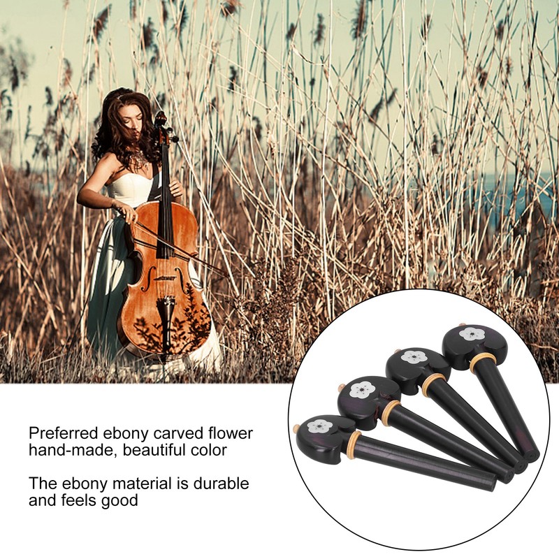 4Pcs Cello Pegs String Tuning Hand Carved Ebony Wood Musical