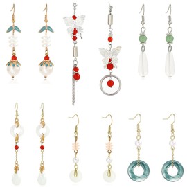 6 Pairs Vintage Ethnic Style Stud Drop Dangle Earings, Chinese Element Teardrop Earings for Women (Style A)