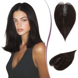RUWISS Hair Toppers Real Hair for Women Dark Brown Hair Topper Lightweight Clip in Hairpiece for Women Straight Hair Topper without Fringe