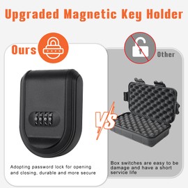 Magnetic Key Holder with Combination Lock Hidden Under Car, Hide Key Lock Box with Strong Magnet for Storage Key Indoors, Outdoors, Hider A Key Outside (Black)