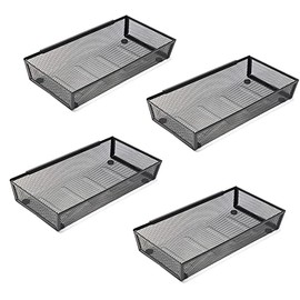 Organizador de cubiertos, bandeja de cubiertos de malla para cajón, organizador de bandeja de herramientas, organizador de cubiertos de utensilios para cocina, oficina, con antideslizante, se adapta a cajones estándar, (6 x 12 pulgadas), 4 unidades, color negro