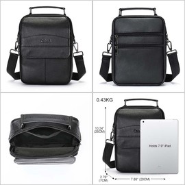 Ceberl Cowhide Leather Messenger Bag For Men Travel Shoulder Crossbody Bag Waterproof Casual Sling Business Handbag (Brown)