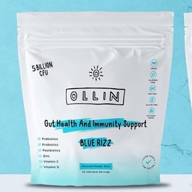 Ollin Gut Health & Immunity Support Blue Rizz - 5 Billion CFU with Prebiotics Probiotics Postbiotics Zinc Vitamin C & D Vegan Allergen Free Non GMO Gluten Free Naturally Sweetened No Sugar Added - Healthcare