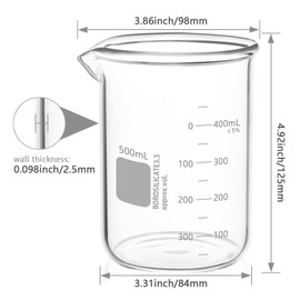 Aeseusia Heavy Duty Beaker, 500ML Glass Beaker White Double Scale Graduation, Borosilicate 3.3 Glass Lab Beaker, Low Form Griffin Glass Measuring Beaker, 1 Each (500ML)