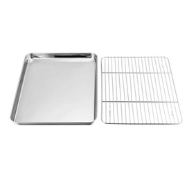 Faderr Baking Tray and Rack Set, Stainless Steel Baking Tray, Dishwasher Safe, Cooling Rack, Grill Tray, Drain Tray, Baking Tray with Cooling Rack for Baking (Size: 23 x 17 x 2.5cm)