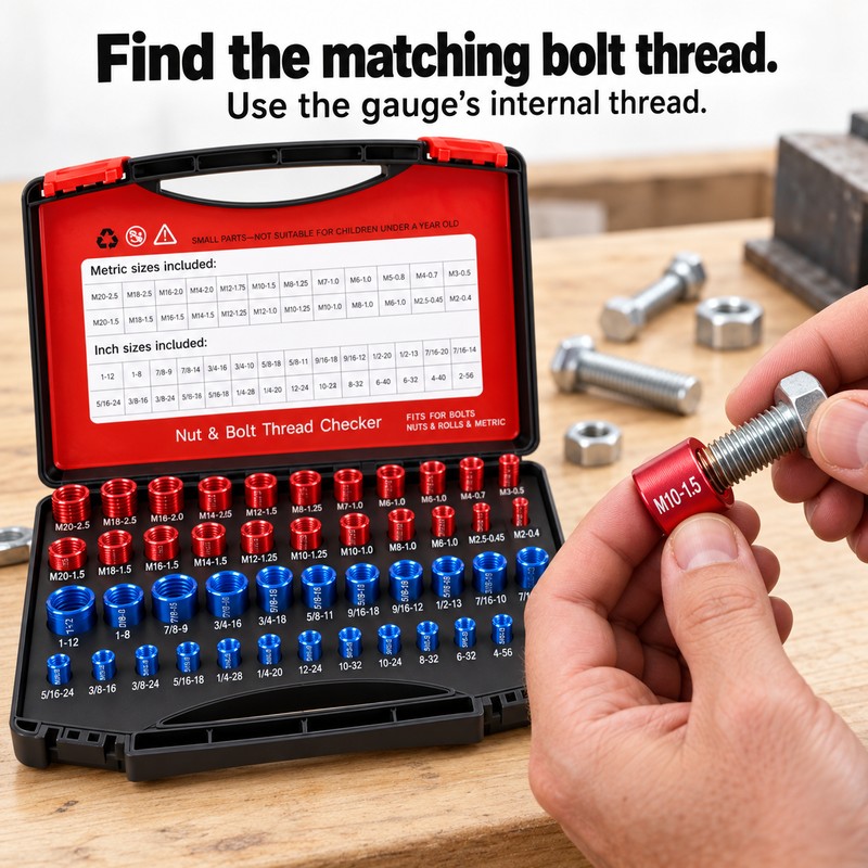 52-Piece Metric & SAE Nut and Bolt Thread Checker Set,