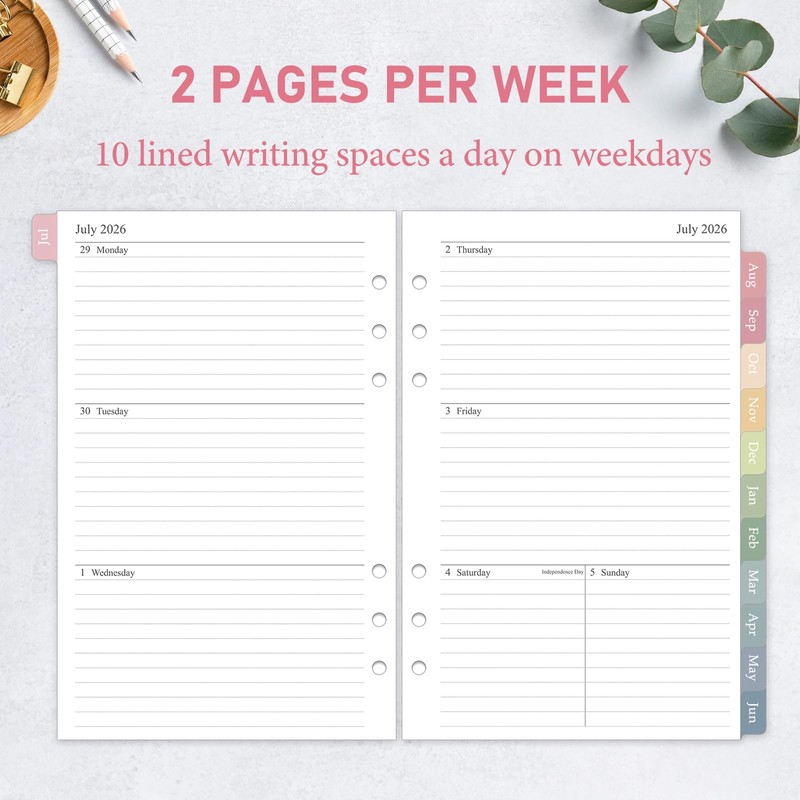 2026-2027 Weekly & Monthly Planner Refill for 6 Hole, 5.5"x8.5"