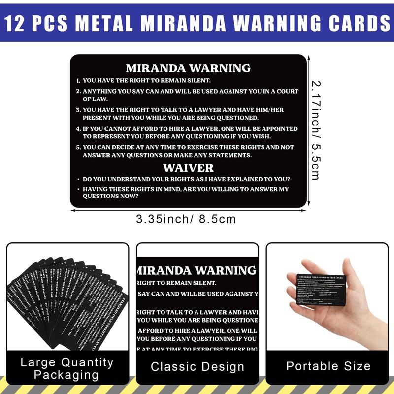 Motiskyy 12 Pcs Miranda Warning Card Metal Miranda Rights Card