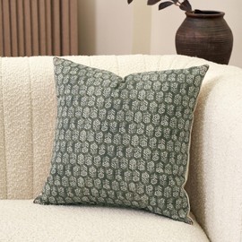 Amor Virisso Floral Pillow Covers 18x18 Couch Pillows for Living Room Farmhouse Neutral Pillow Covers Decorative Throw Pillow Covers Accent Sofa Pillows 1PC, Mineral Green