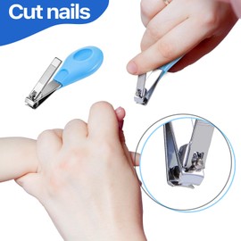 Leriton Baby Nail Clippers Bulk Blue Fold Up Stainless Steel Finger Trimmer Cutter for Newborn Infant, Home Travel Nursery (Blue,12 Pcs)