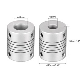 sourcing map 12mm to 8mm Aluminum Alloy Shaft Coupling Flexible Coupler Motor Connector Joint L30xD25 Silver