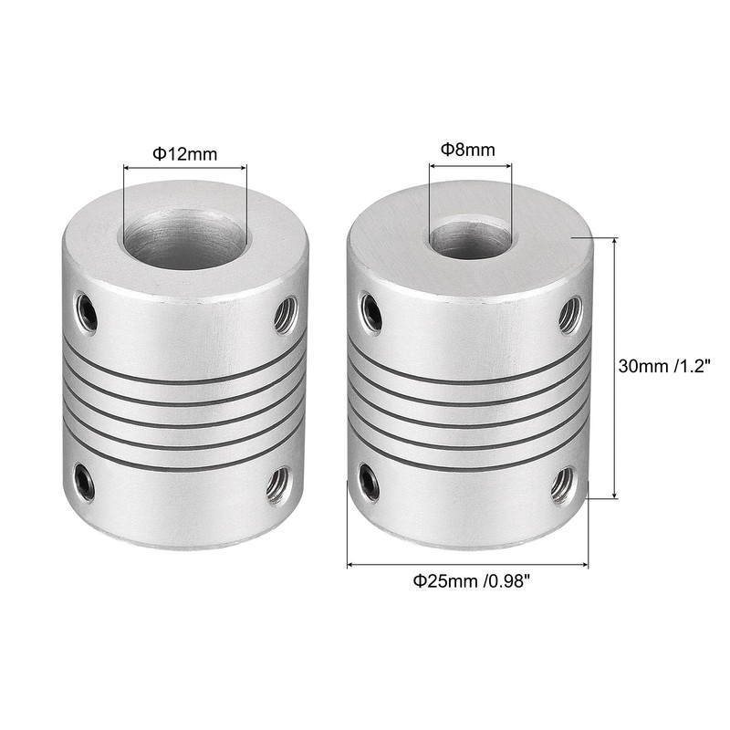 sourcing map 12mm to 8mm Aluminum Alloy Shaft Coupling Flexible