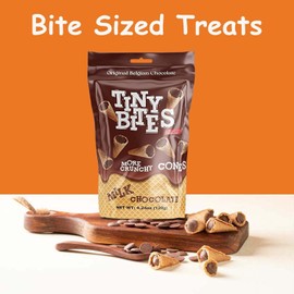 Tiny Bites - Crispy Mini Waffle Cones Treats - Premium Belgian Chocolate, 4.24 oz Bag (Pack of 2) - Delicious Variety of Flavors, Perfect Snack, Dessert, or Ice Cream Topping (2 Pack, Dark Chocolate)