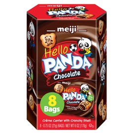 Meiji Hello Panda Cookies, Chocolate Crème Filled - 6 oz, Pack of 8, 64 Bags Total - Bite Sized Cookies with Fun Panda Sports