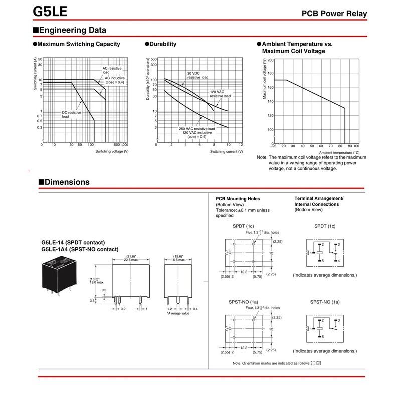 OMRON Electronic Components G5LE-14-DC12 Power Relay, SPDT, 12VDC, 10A, PC