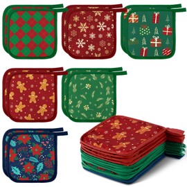 Bencailor 12 Pcs Pot Holders with Pocket Kitchen Hot Potholders Hot Pad Oven Mitts Cookie Bag Oven Gloves for Kitchen Gift Baking Cooking(Red and Green,Christmas)