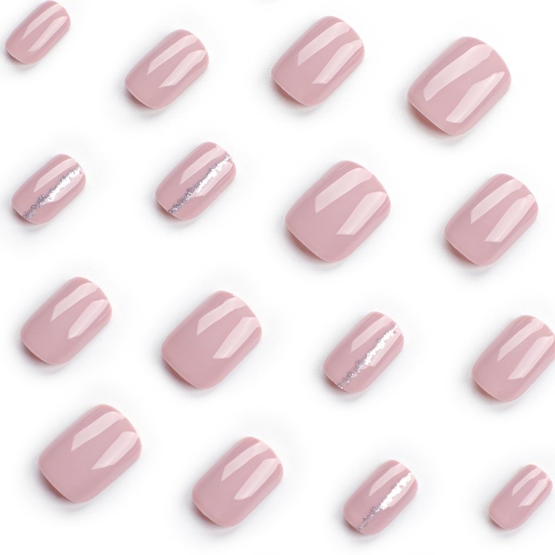 SEMTIM Nail Tips, 24 Pieces, Medium, Short False Nails, Short