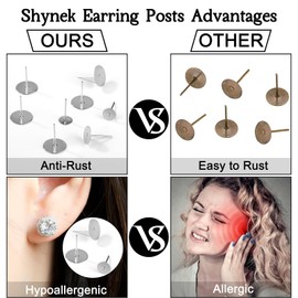 Stud Earrings Set, Stainless Steel Earrings Studs, Flat Pad with Earring, Back, Butterfly Ear Stoppers, Clear Rubber Ear Stoppers for DIY Earrings and Jewellery Making, 1800 Pieces (Silver)