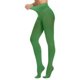 DUCMODA Womens 80 Denier Opaque Tights, Women's Soft Solid Color Footed Pantyhose, High Waist Stocking with 30+ Colors-S-M-Clover Green