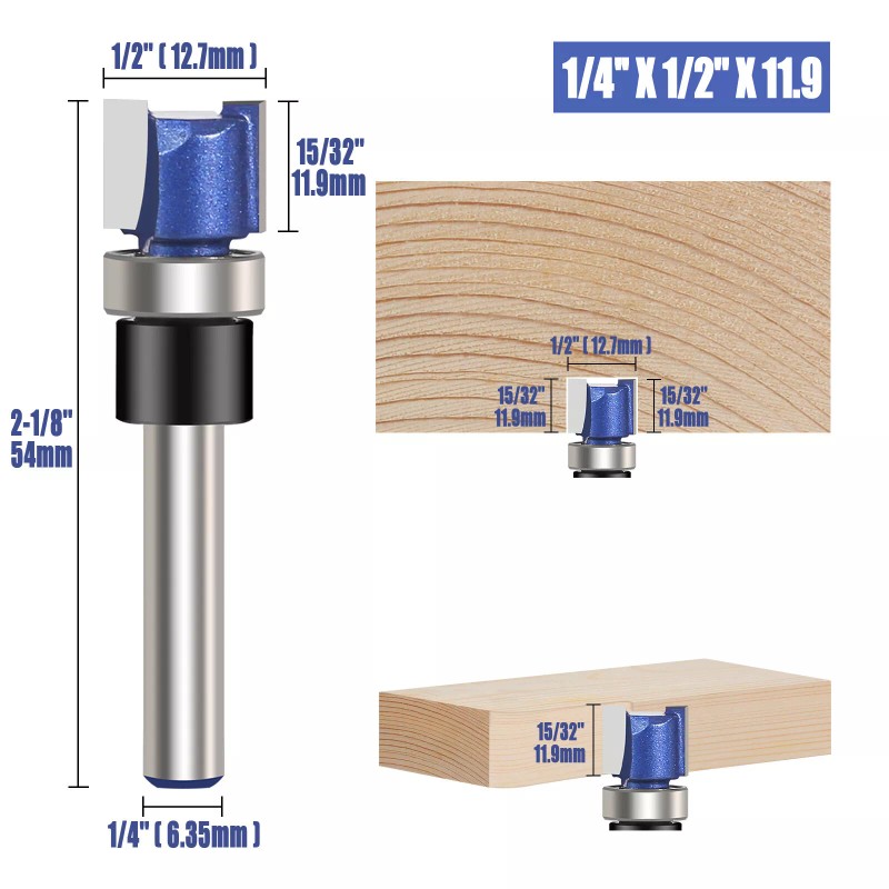 Vesery 4Pcs 1/4'' Shank Flush Trim Router Bit Bottom Bearing