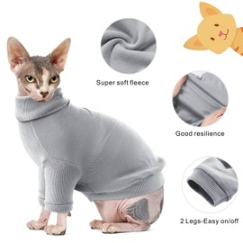 Idepet Sphynx Cat Shirt,Hairless Cats Cotton Clothes Turtleneck Sweater Breathable Pullover Kitten Apparel Adorable Vest Pajamas Jumpsuit for Cat and Small Dogs (XX-Large, Gray)
