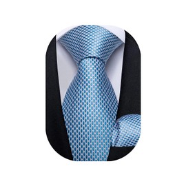 DiBanGu Mens Solid Color Tie and Pocket Square Set Woven Silk Plain Necktie & Handkerchief for Men Wedding Party Formal, Light Blue