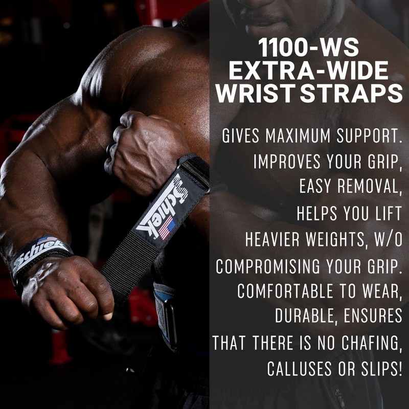 Schiek Sports Model 1100-WS Extra-Wide Wrist Straps - Black