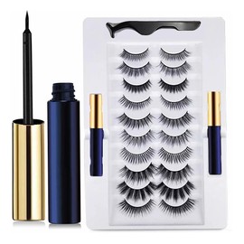 Pestañas Postizas Magneticas de 10 Pares, Kit de Pestañas Naturales 3D en Varios Estilos,con 2 Lápices Delineadores Magnéticos y Pinzas,Pestañas Postizas set Completo Reutilizables y Impermeable(Azul)