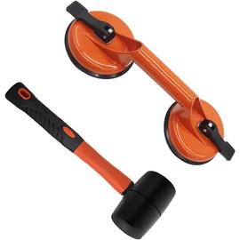 Glass Lifting Suction Cups and Rubber Mallet Hammer for loor Gap Fixer Tool for Laminate Floor Gap Repair (Black)