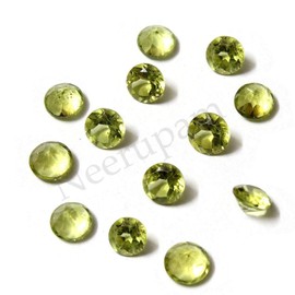 Neerupam Collection 5 mm Size Light Green Color Natural Chinese Peridot AA Quality Faceted Round Shape Loose Gemstones