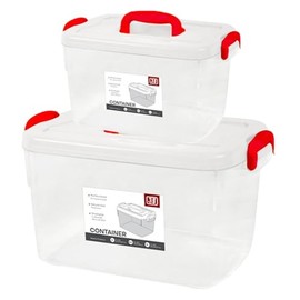 Tribello Clear Plastic Storage Bins with Lids and Handle Stackable Storage Bins, 2 Pack, 5 Quarts and 9 Quarts