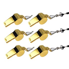 yueton Copper Loud Sport Coach Emergency Whistles with Lanyard, Pack of 6 (Golden)