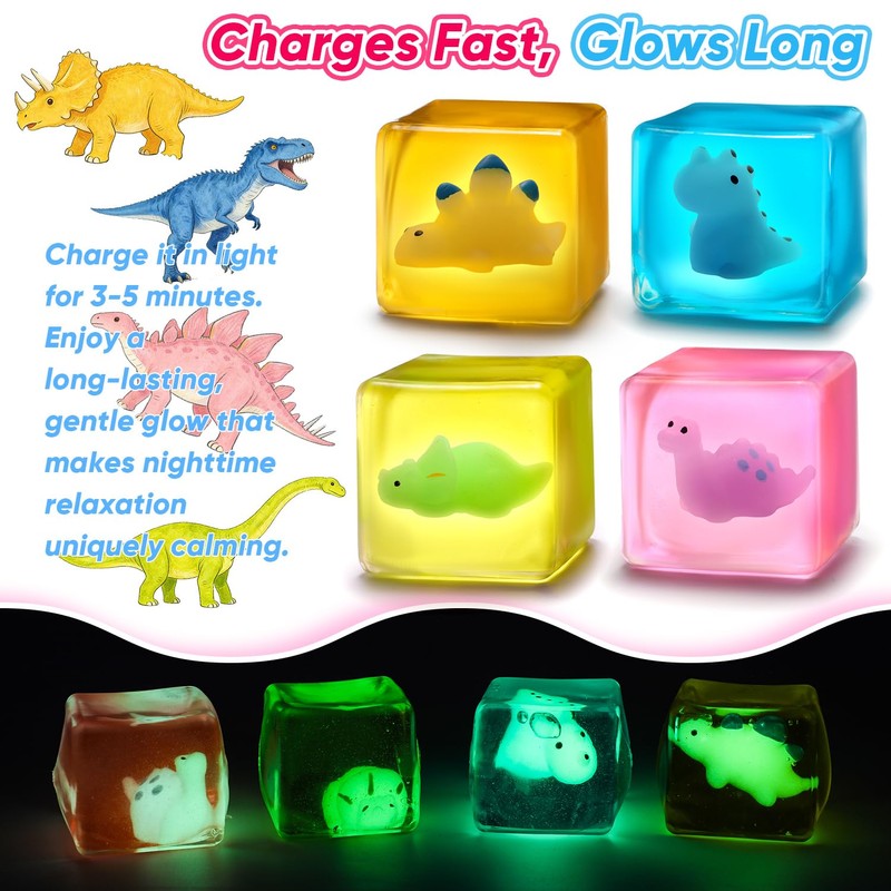 Ice Cube Stress Ball, 4PCS Dinosaur Squishy Squeeze Toys for