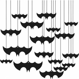 Lzahuam 16 Pcs Halloween Hanging Bats Decorations, Halloween Paper Bat Garland With Black String Ceiling Decorations for Halloweens Decorations Outdoor Hanging In The Tree Yard Lawn Indoor
