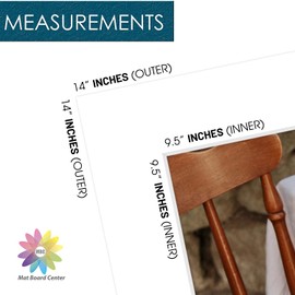 Mat Board Center, Pack of 10, 14x14 for 10x10 White Photo Picture Mats - Acid Free, 4-ply Thickness, White Core - for Pictures, Photos, Framing