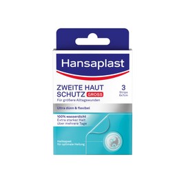 Hansaplast Plaster Second Skin Protection Large (3 Strips), Thin and Flexible Hydrocolloid Plaster with Healing Capsule Technology, Waterproof Wound Plaster with Extra Strong Hold for at least 72