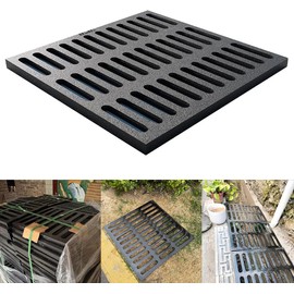 Cast Iron Drain Grate, 9 * 9in Outdoor Drain Cover, B125 Class Ductile Iron Channel Drainage Grates, Heavy Duty Sewer Grate,Black Square Drain Grate for Yard,Driveway,Concrete Floor