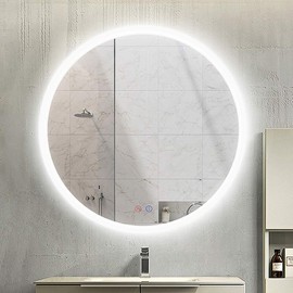 OKISS Bathroom Mirror 28 inch Large Round LED Lights Mirror Wall Mounted Vanity Mirror with Smart Touch Button and Anti-Fog Function Dimmable Makeup Mirror, Warm/White/Daylight Adjustable