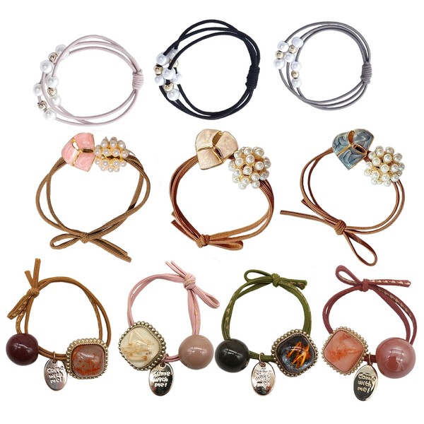 Aquafix ヘアゴム 10個セット ブレンドマテリアル ヘアアクセサリー シュシュ パールゴム 髪飾り 韓国風 カジュアル上品