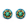 Hand painted vivid green flower button coconut shell stud earrings