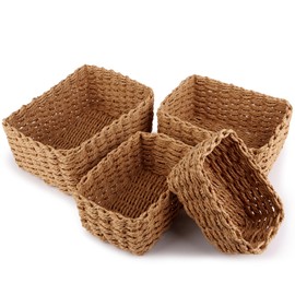 Set of 4 Braided Storage Baskets, Stackable Baskets, Boho Decoration Made of Paper Rope, Basket Braided Changing Table, Storage Basket for Living Room, Kitchen, Children's Room, Bathroom, Small