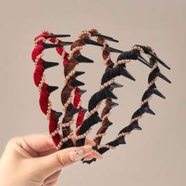 Ivyu 3 Pcs Vintage High Cranium Artificial Pearl Hairband with Teeth Grip - Elegant Non-Slip Knotted Pearl Headband Hoop for Women & Girls, Fashion Hair Accessories Gift