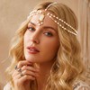 Yokawe Bohemian Beaded Head Chain,Turquoise Pearl Headpiece,Festival Hair Accessory (White)